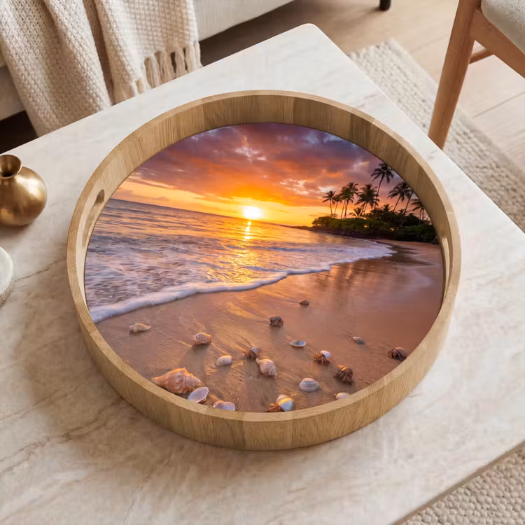 Dienblad - Strand - Zonsondergang - Palmbomen - Natuur - Oranje — 2