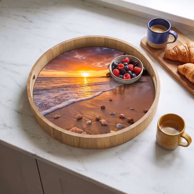 Dienblad - Strand - Zonsondergang - Palmbomen - Natuur - Oranje — 4