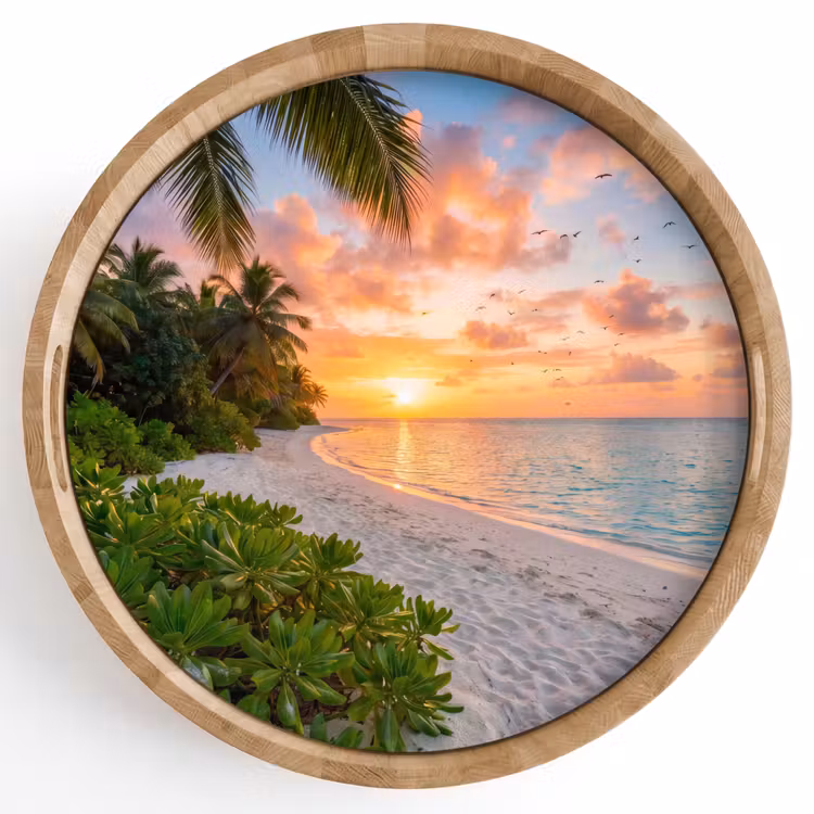 Dienblad - Strand - Zonsondergang - Palmbomen - Tropisch - Natuur — 1