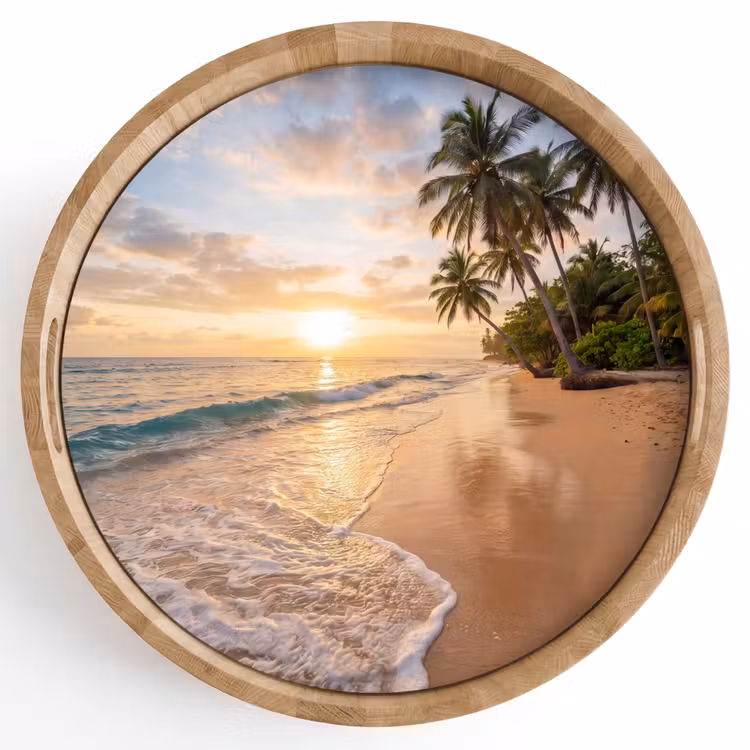 Dienblad - Strand - Zonsondergang - Tropisch - Natuur - Goud — 1