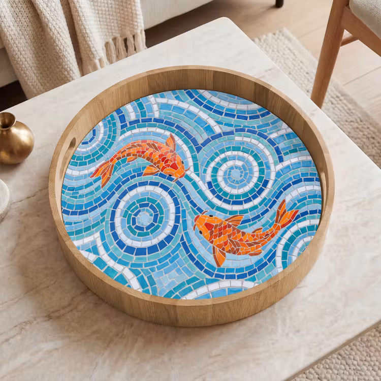 Dienblad - Vis - Mozaïek - Water - Decoratief - Blauw — 2