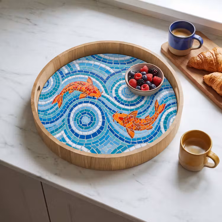 Dienblad - Vis - Mozaïek - Water - Decoratief - Blauw — 4