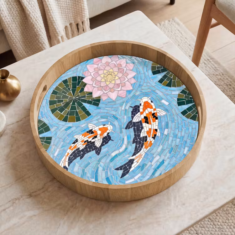 Dienblad - Vis - Water - Natuur - Mozaïek - Blauw — 2