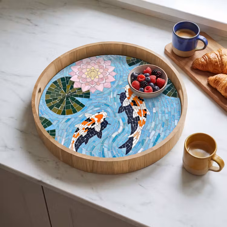 Dienblad - Vis - Water - Natuur - Mozaïek - Blauw — 4