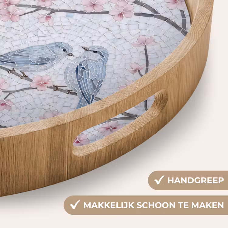 Dienblad - Vogel - Bloemen - Natuur - Mozaïek - Roze — 5