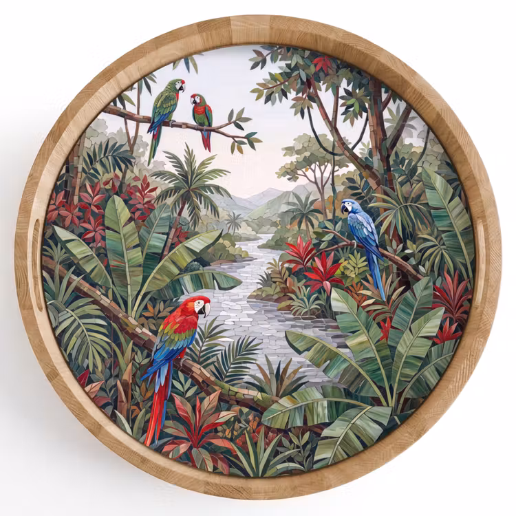 Dienblad - Vogel - Jungle - Natuur - Mozaïek - Groen — 1