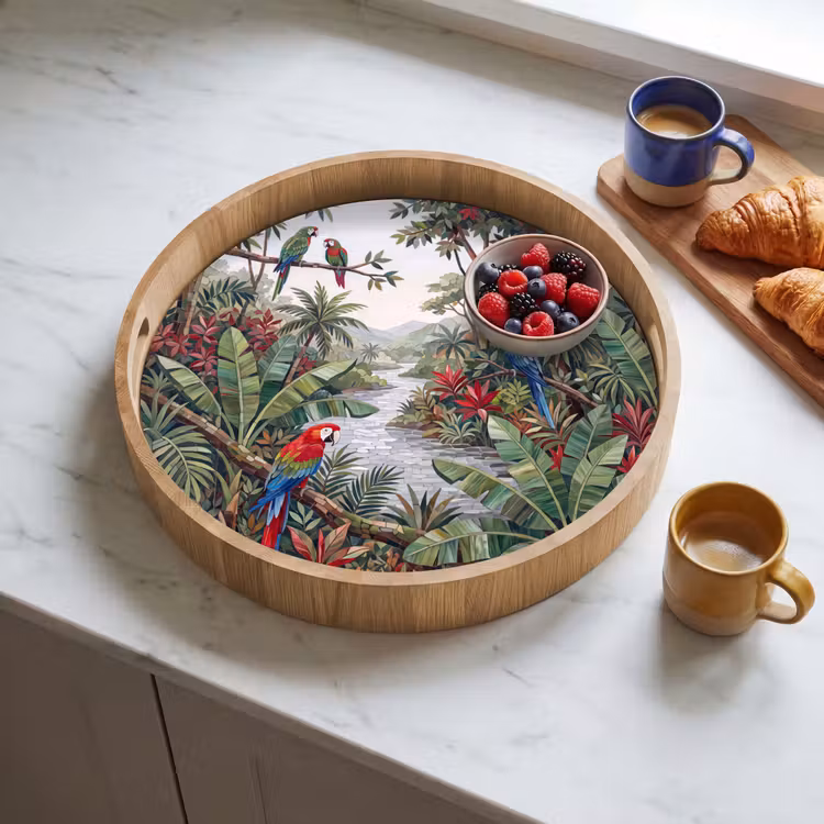 Dienblad - Vogel - Jungle - Natuur - Mozaïek - Groen — 4