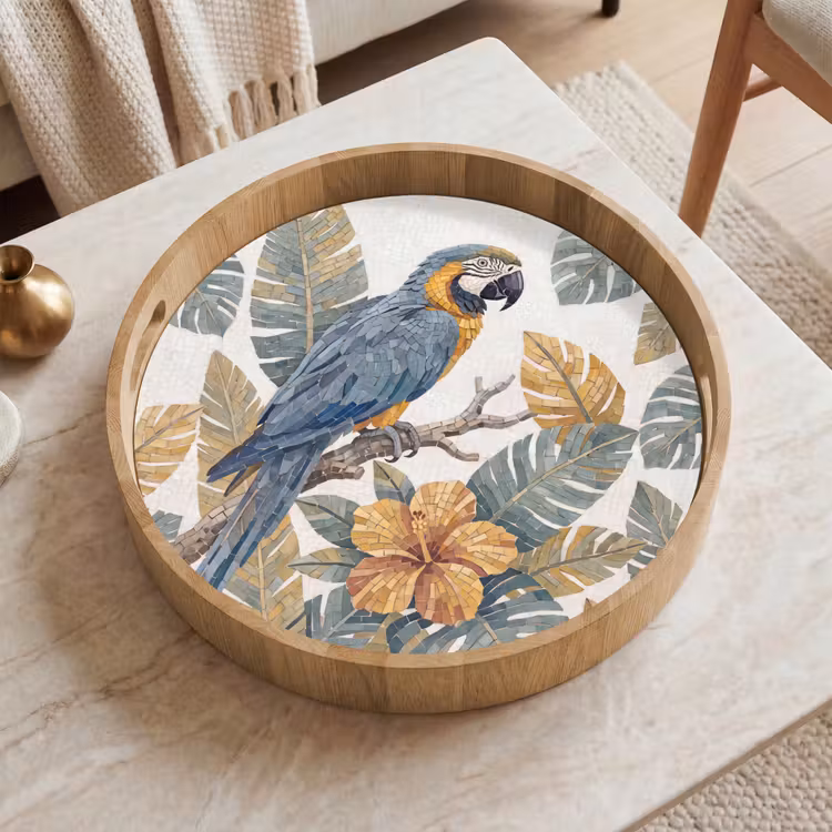 Dienblad - Vogel - Tak - Natuur - Mozaïek - Blauw — 2