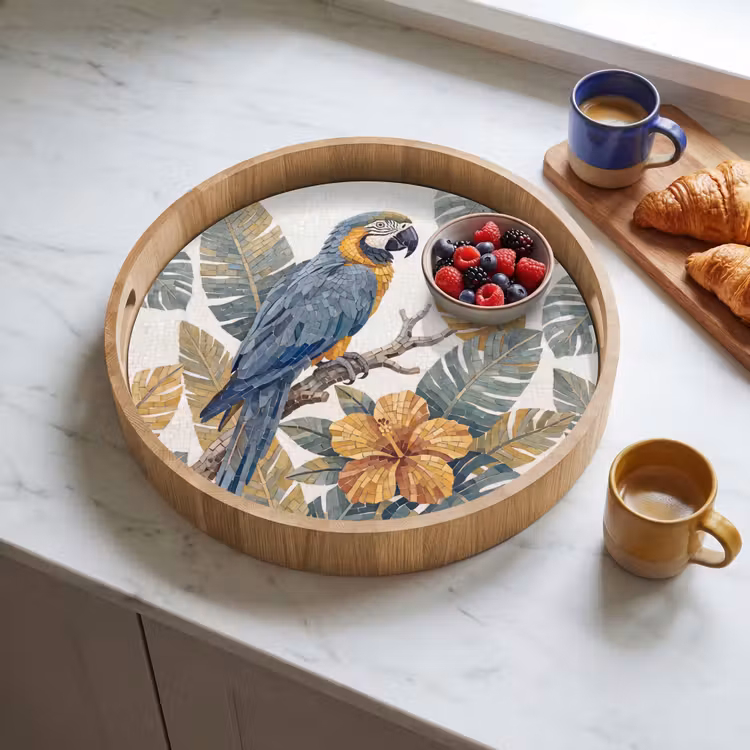 Dienblad - Vogel - Tak - Natuur - Mozaïek - Blauw — 4