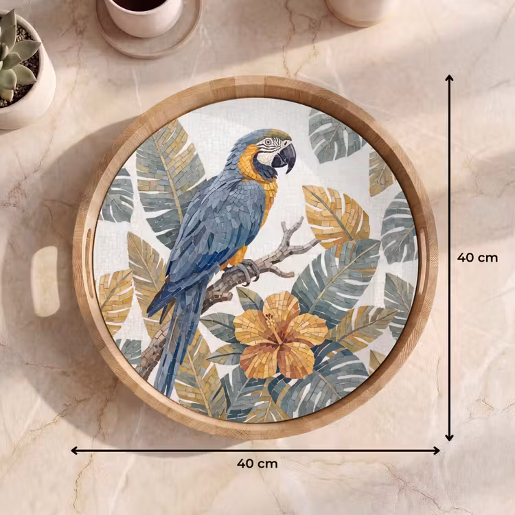 Dienblad - Vogel - Tak - Natuur - Mozaïek - Blauw — 9