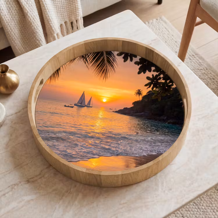 Dienblad - Zee - Zonsondergang - Boot - Natuur - Oranje — 2