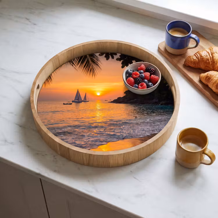 Dienblad - Zee - Zonsondergang - Boot - Natuur - Oranje — 4