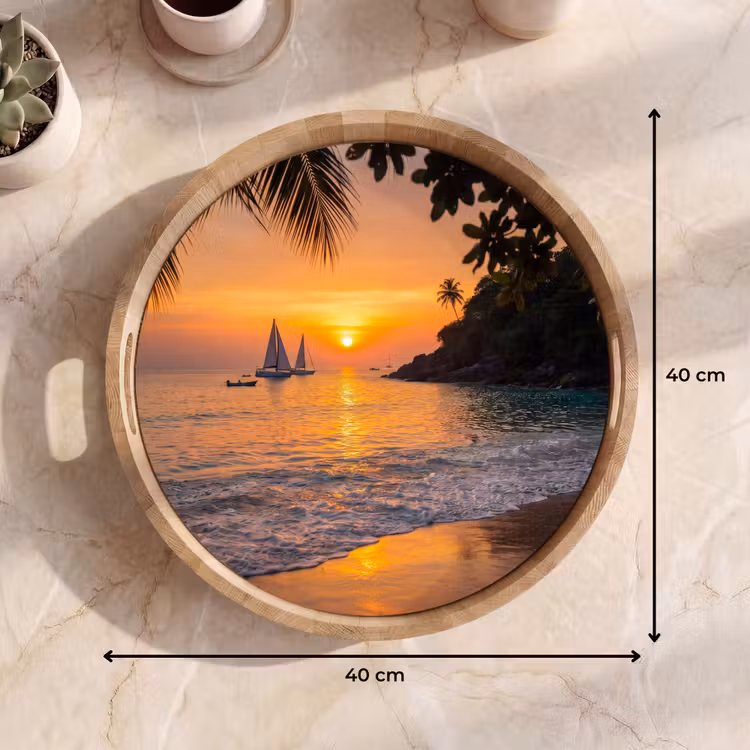 Dienblad - Zee - Zonsondergang - Boot - Natuur - Oranje — 9