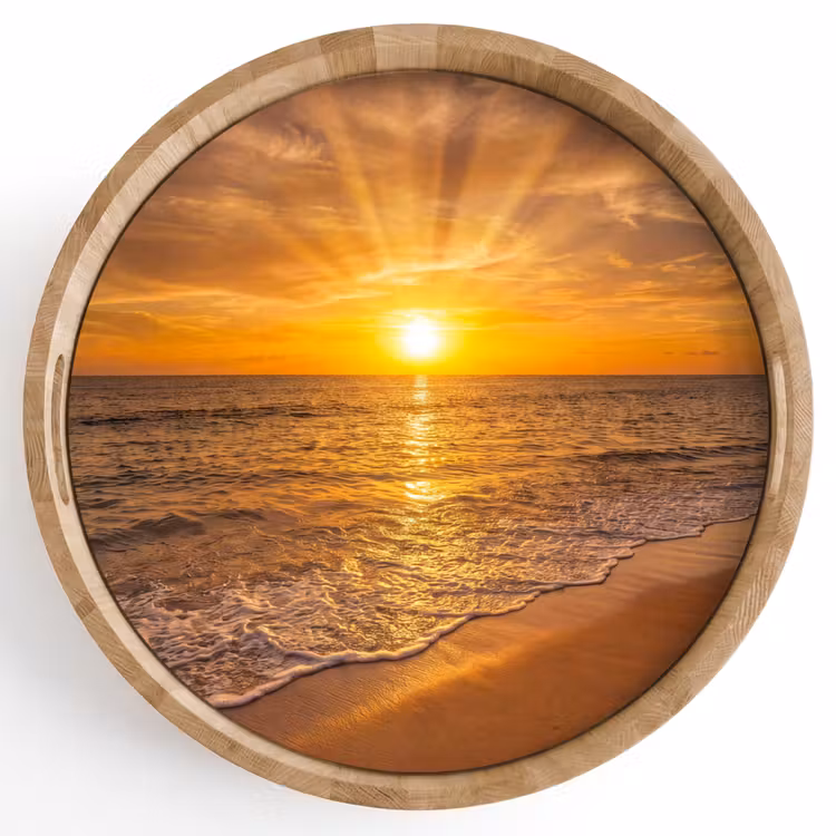 Dienblad - Zee - Zonsondergang - Golven - Kust - Oranje — 1