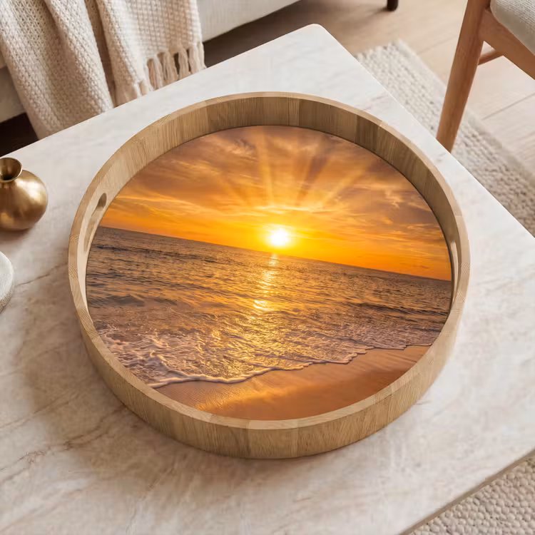 Dienblad - Zee - Zonsondergang - Golven - Kust - Oranje — 2