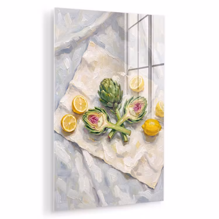 Glas schilderij - Artisjok - Citroen - Eten — 1