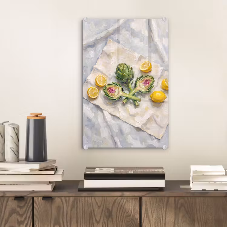 Glas schilderij - Artisjok - Citroen - Eten — 2