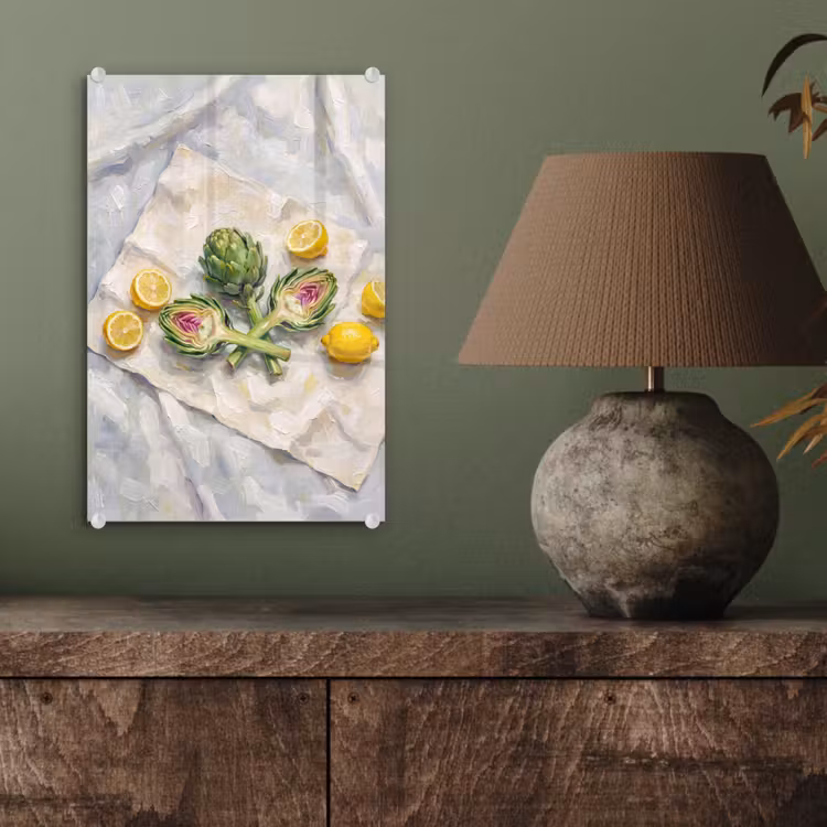 Glas schilderij - Artisjok - Citroen - Eten — 4