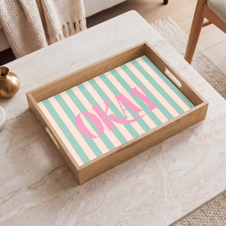 Dienblad - Roze - Groen - Strepen - Okay — 2