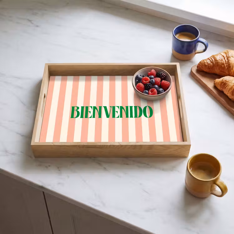 Dienblad - Zachtroze - Groen- Strepen - Bienvenido — 4