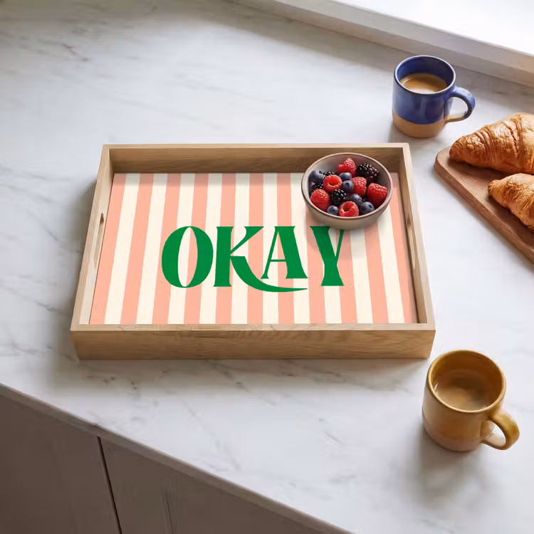 Dienblad - Zachtroze - Groen - Strepen - Okay — 4