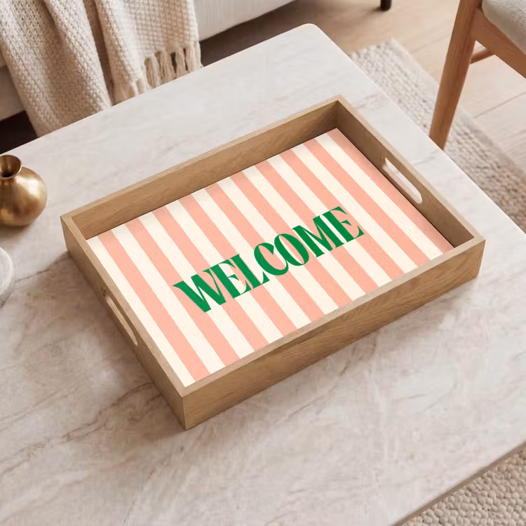 Dienblad - Zachtroze - Groen - Strepen - Welcome — 2