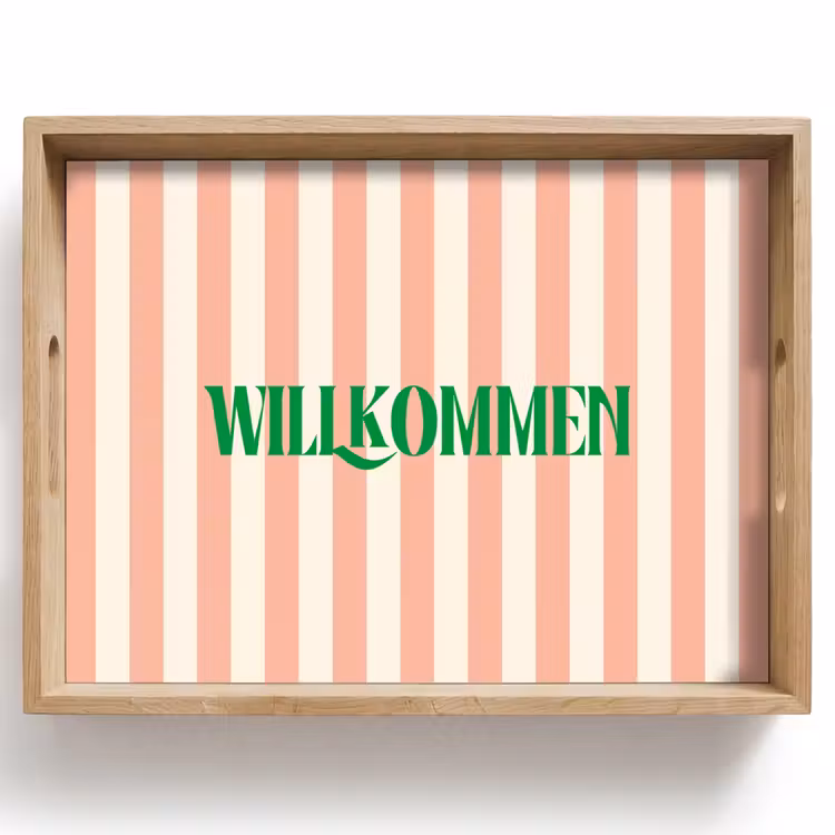 Dienblad - Zachtroze - Groen - Strepen - Wilkommen — 1