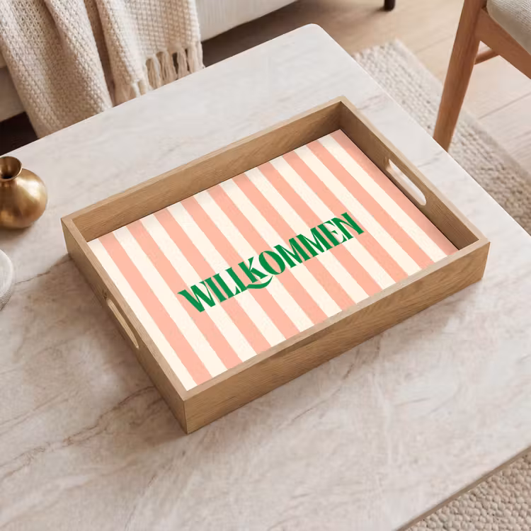Dienblad - Zachtroze - Groen - Strepen - Wilkommen — 2