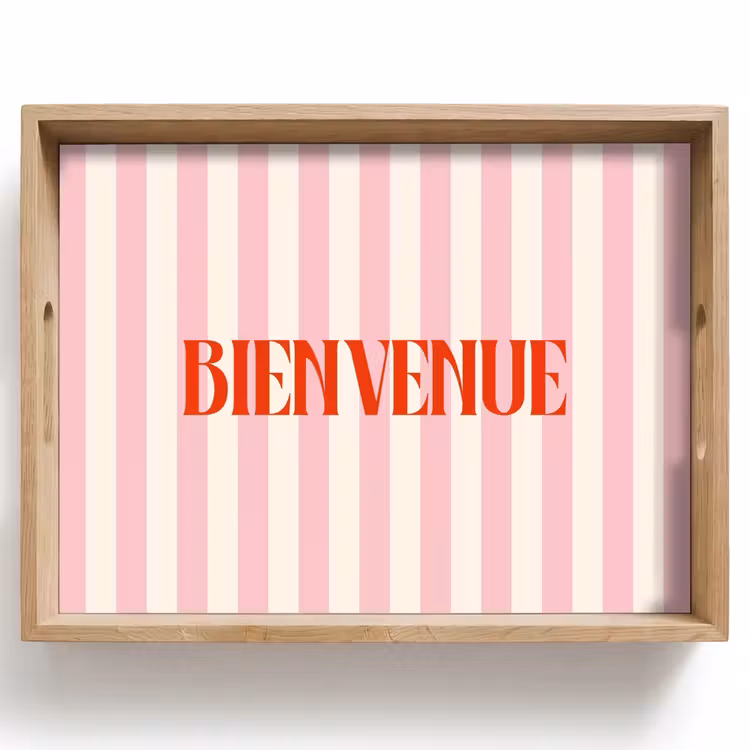 Dienblad - Zachtroze - Rood - Strepen - Bienvenue — 1