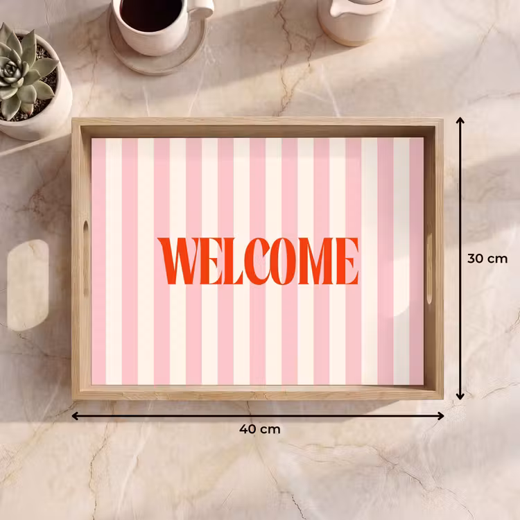 Dienblad - Zachtroze - Rood - Strepen - Welcome — 9