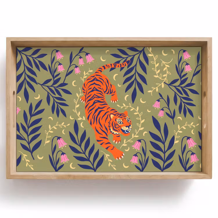 Dienblad - Tijger - Bladeren - Dieren - Illustratie - Oranje — 1