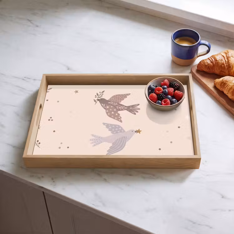 Dienblad - Vogel - Bessen - Natuur - Modern - Beige — 4