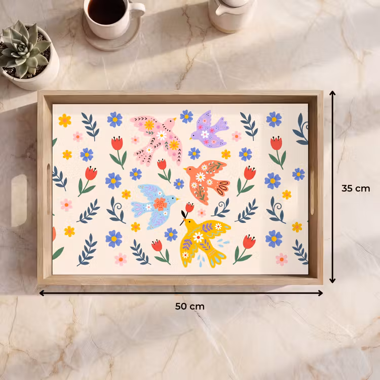 Dienblad - Vogel - Bloemen - Folk - Kleurrijk - Dieren — 9
