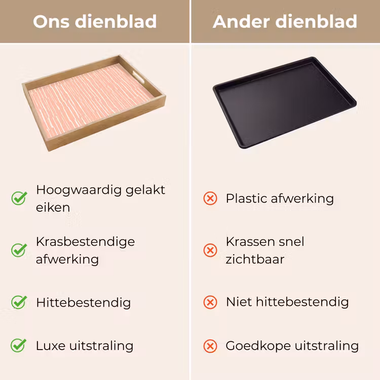 Dienblad - Zalmroze - Strepen - Handgetekend - Patroon — 3