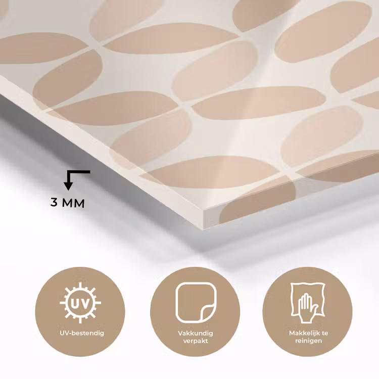 Glas schilderij - Beige - Bladeren - Minimalistisch - Patroon — 3