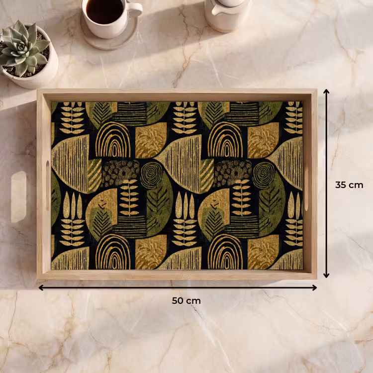 Dienblad - Zwart - Okergeel - Botanisch - Textuur — 9