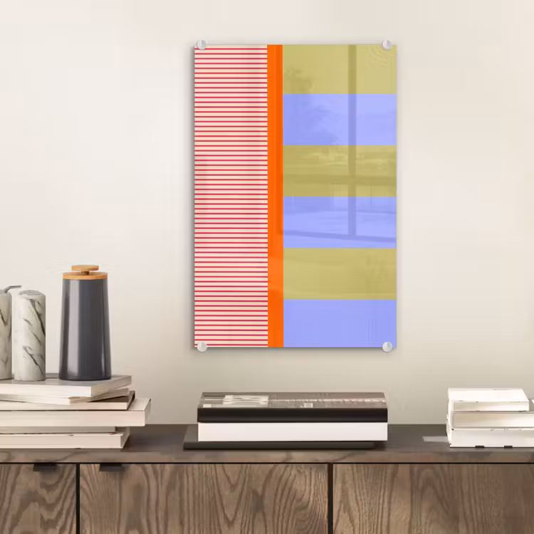 Glas schilderij - Abstract - Geometrie - Strepen - Blokken - Rood — 2