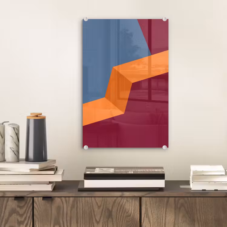 Glas schilderij - Abstract - Vormen - Modern - Blauw - Oranje — 2