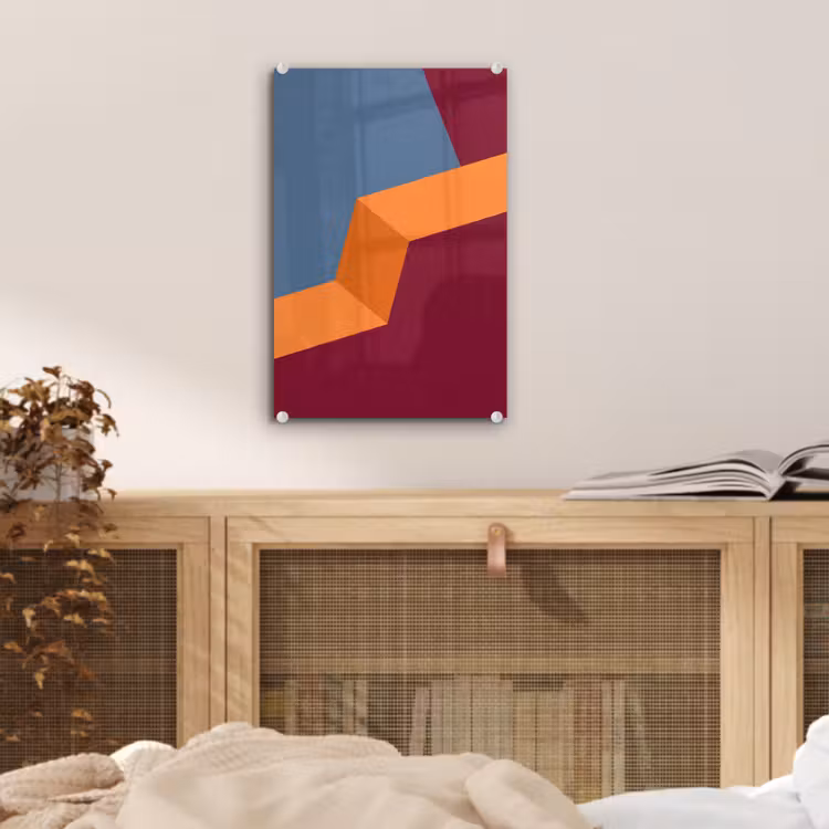 Glas schilderij - Abstract - Vormen - Modern - Blauw - Oranje — 5