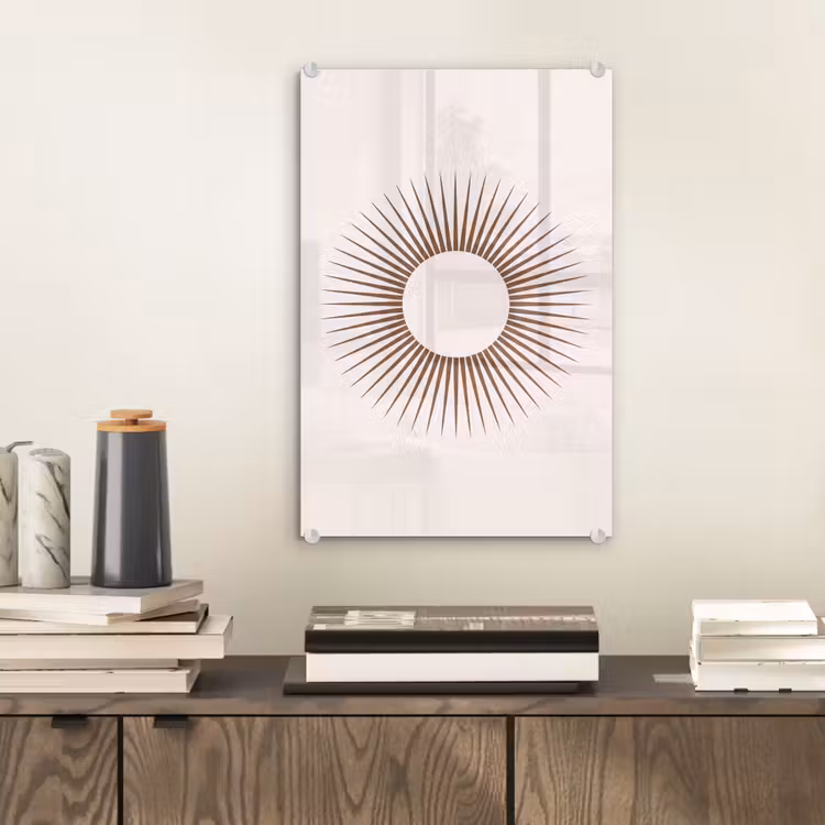 Glas schilderij - Abstract - Zon - Symbool - Modern - Beige — 2