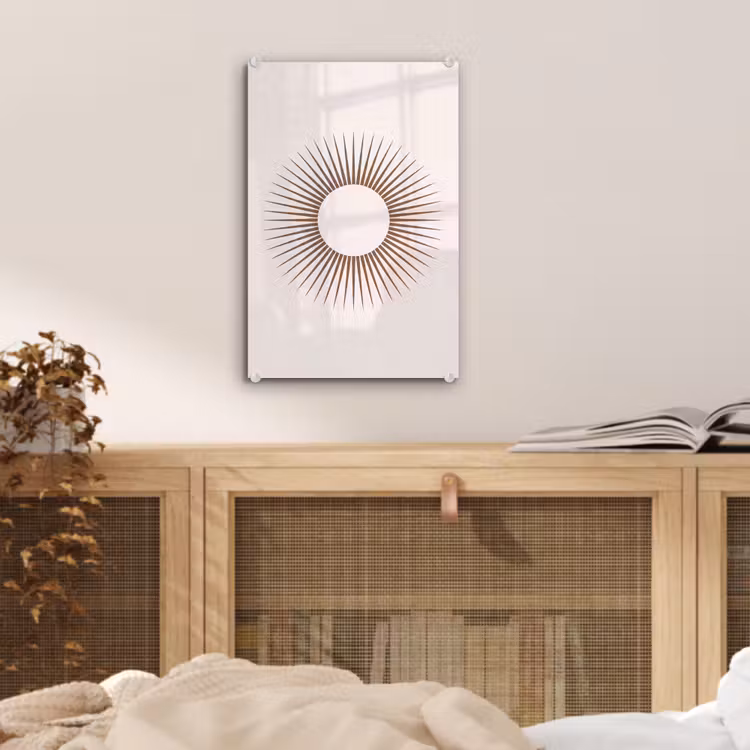 Glas schilderij - Abstract - Zon - Symbool - Modern - Beige — 5