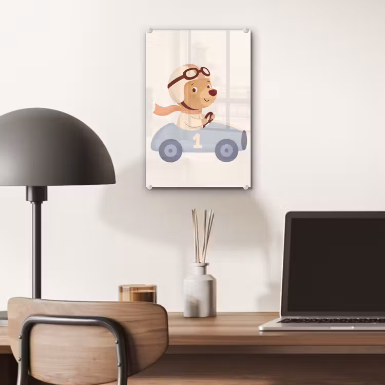 Glas schilderij - Beer - Auto - Kinderkamer - Cartoon - Speels — 7