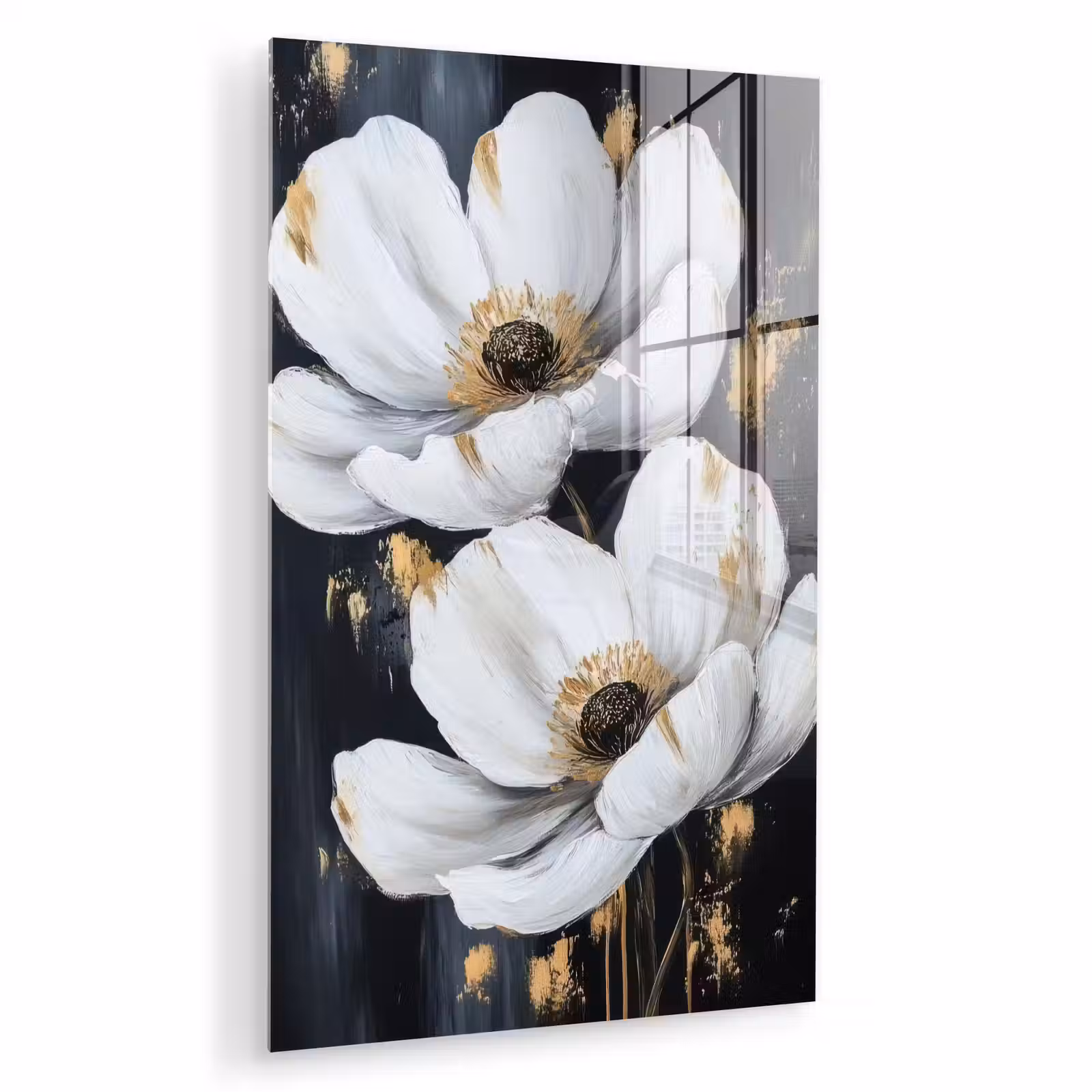 Glas schilderij - Bloemen - Wit - Abstract — 1