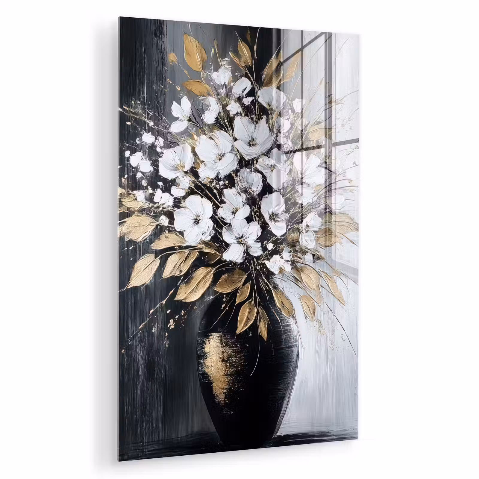 Glas schilderij - Bloemen - Wit - Vaas - Abstract — 1