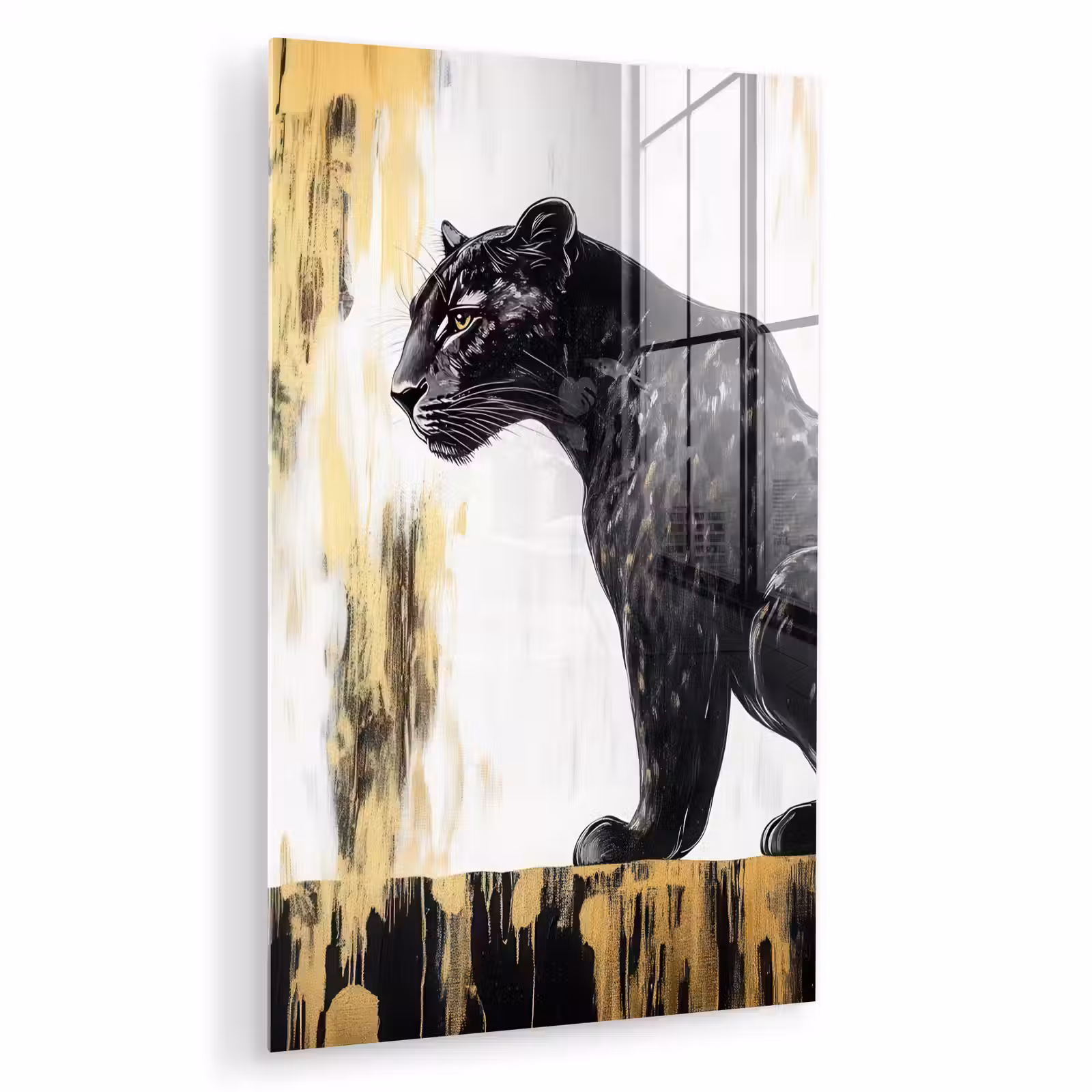 Glas schilderij - Panter - Zwart - Abstract - Goud — 1