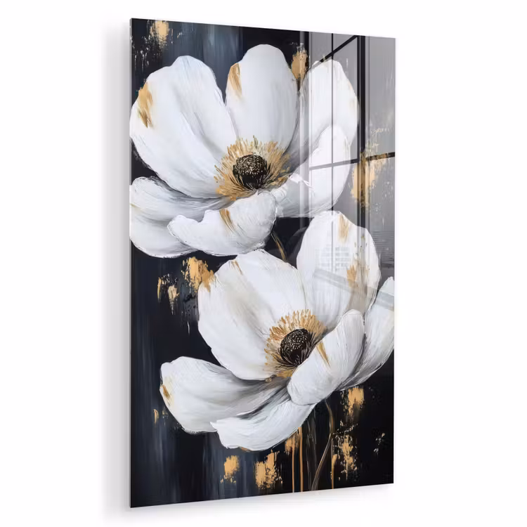 Glas schilderij - Bloemen - Wit - Abstract — 1