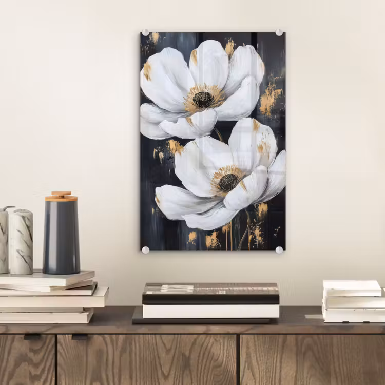 Glas schilderij - Bloemen - Wit - Abstract — 2