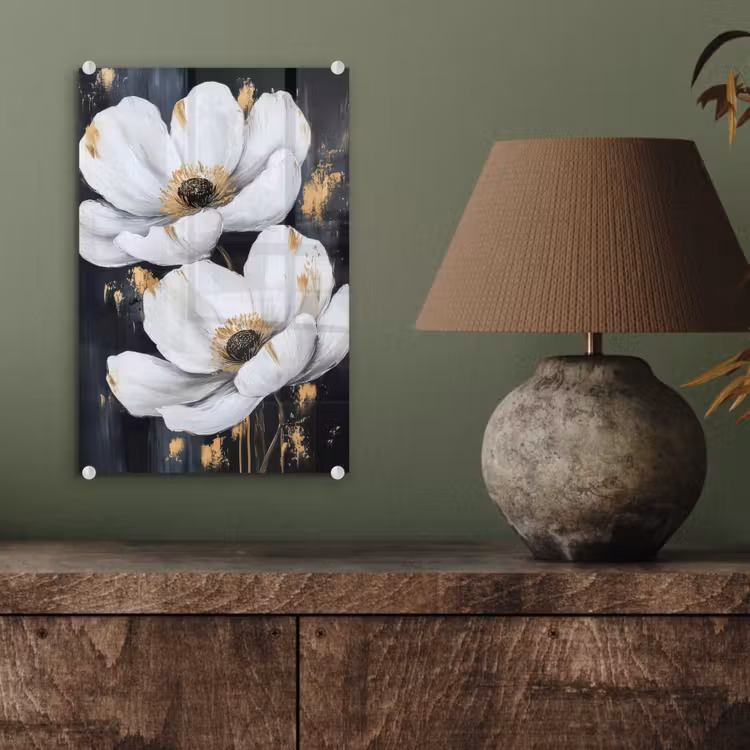 Glas schilderij - Bloemen - Wit - Abstract — 4