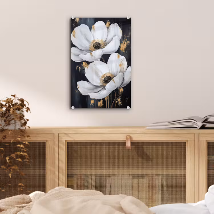Glas schilderij - Bloemen - Wit - Abstract — 5