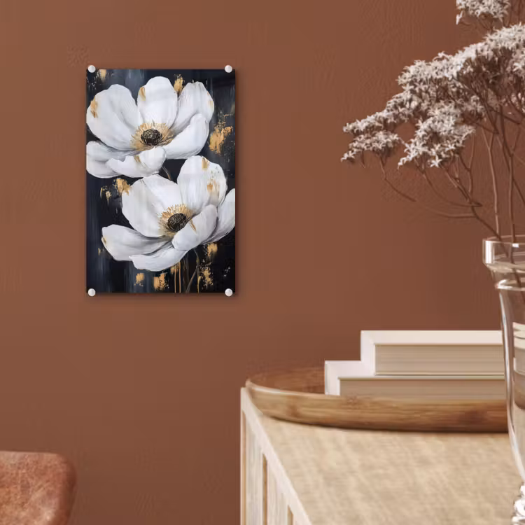 Glas schilderij - Bloemen - Wit - Abstract — 6